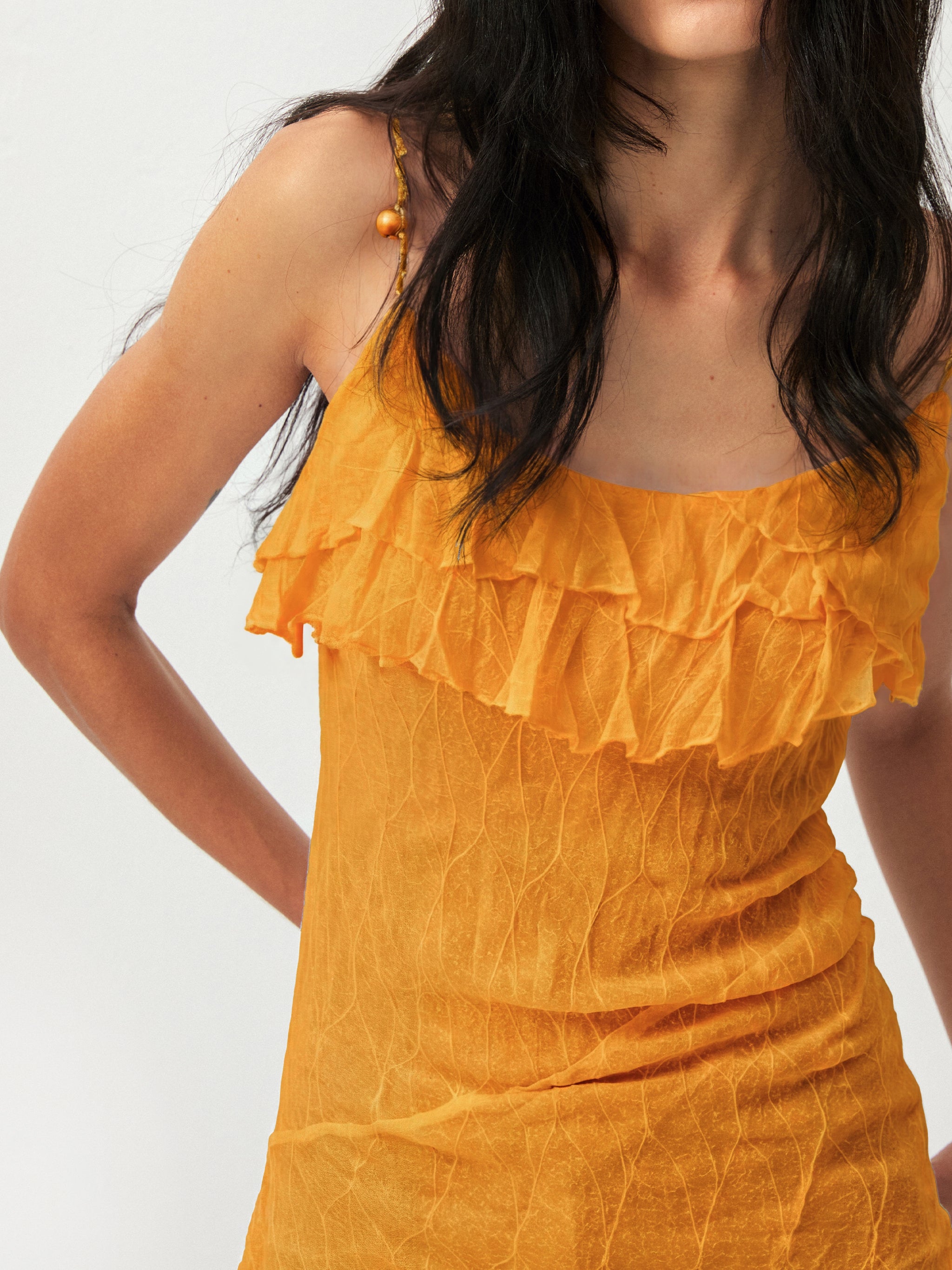 CUBIC Textured Ruffle Neck Lace Strap Camisole