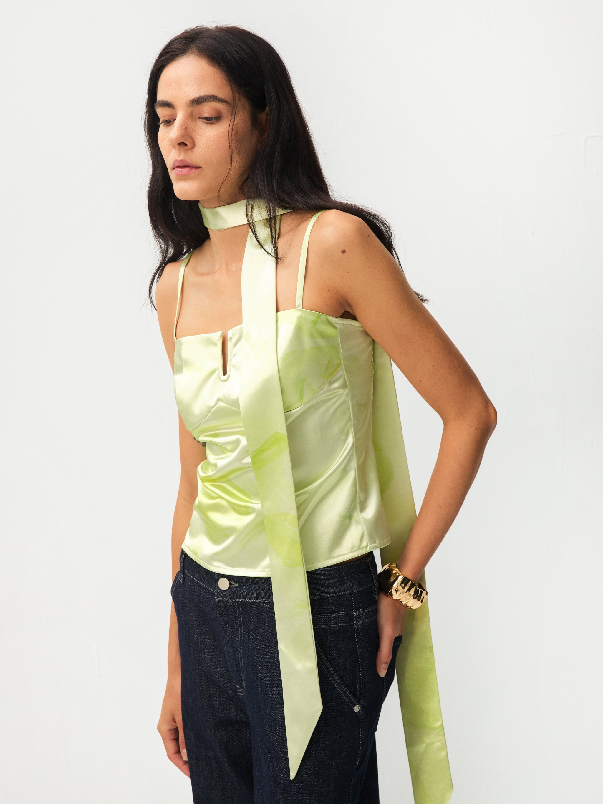 CUBIC Apple Print Satin Skinny Scarf