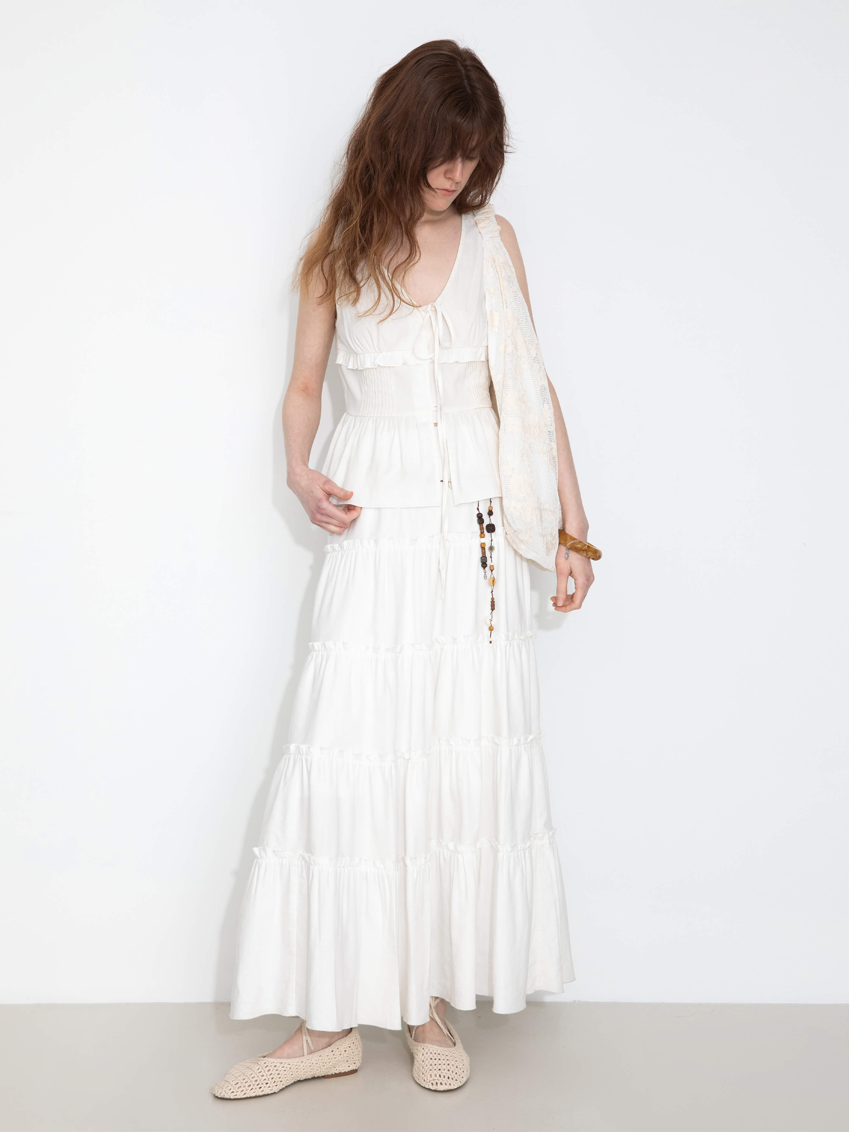 V-Neck Ruffle Trim Tie-Front Sleeveless Top