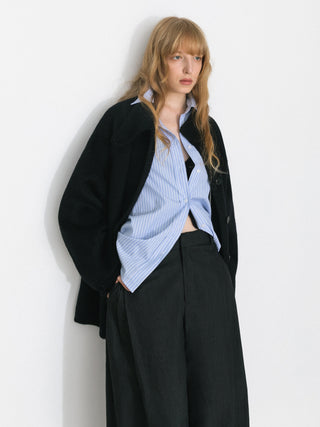 Wool Blend Stand-Collar Mid-Length Coat