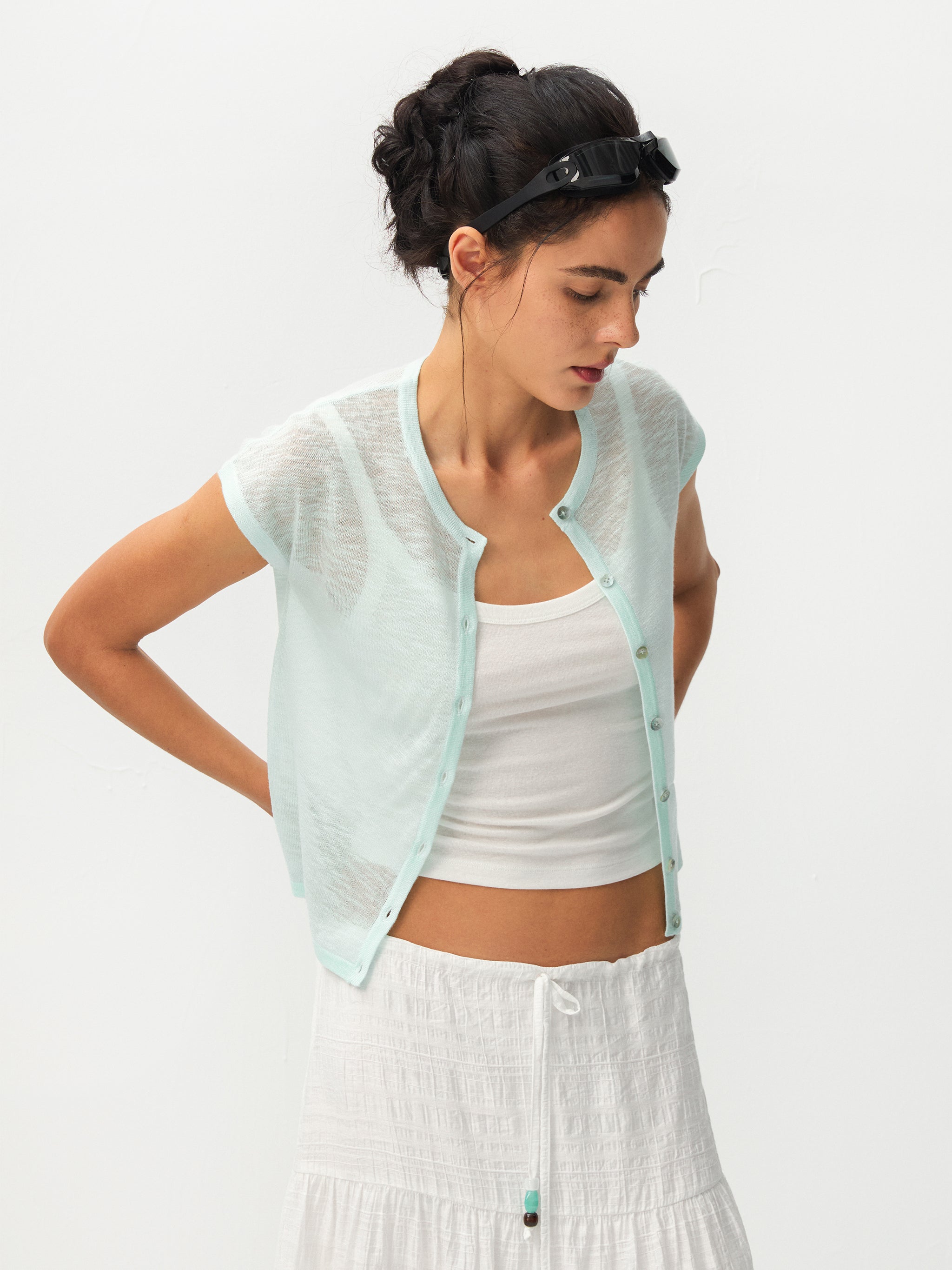 CUBIC Viscose Blend Short-Sleeve Sheer Cardigan-1