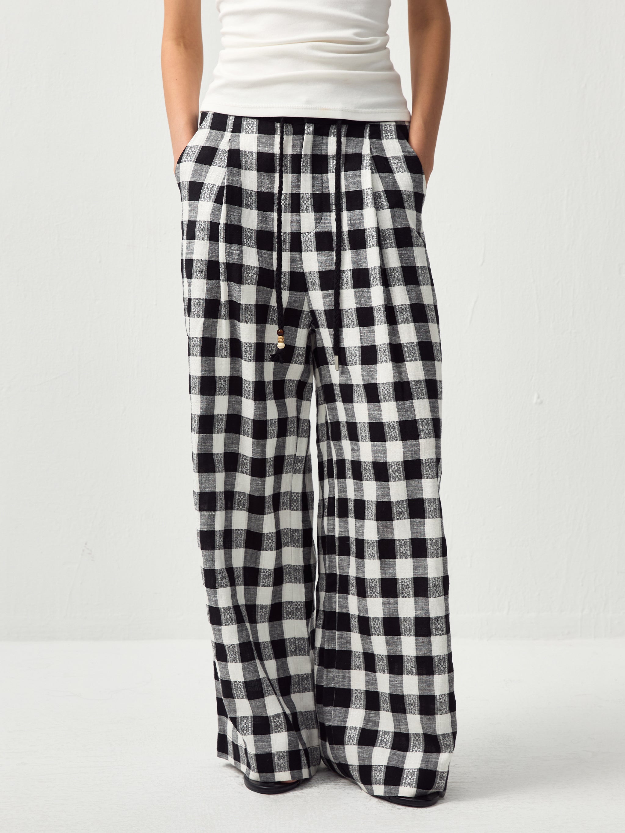 CUBIC Drapey Check Wide-Leg Trousers-2
