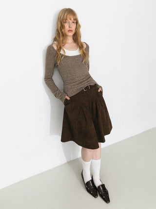 Vintage Suede Belted A-Line Mini Skirt