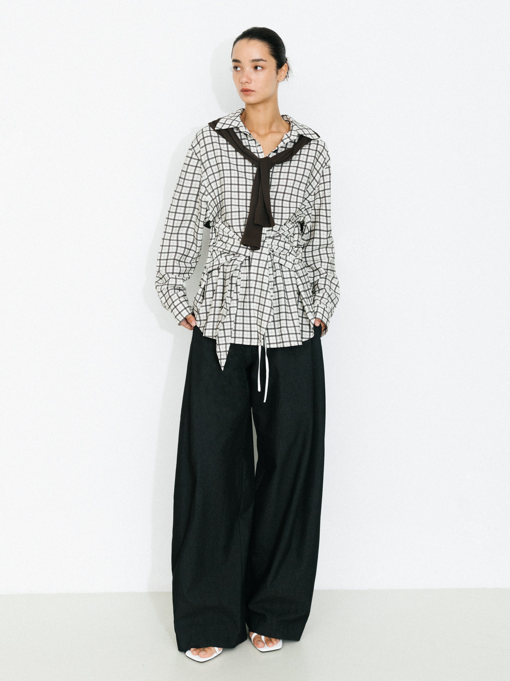 Oversized Checkered Shirt with Detachable Belt