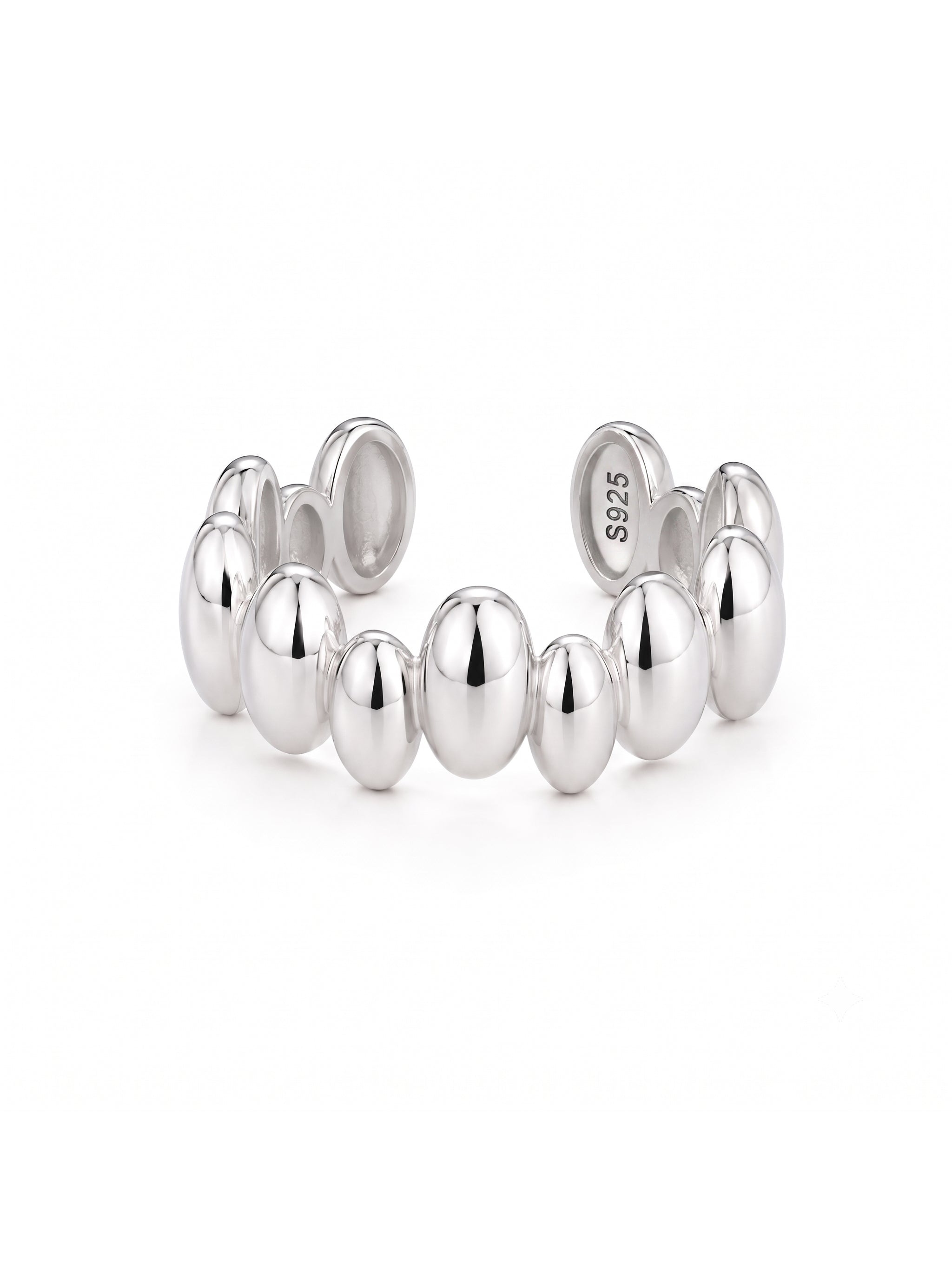 Polished Oval Bead Wave Open Ring-1
