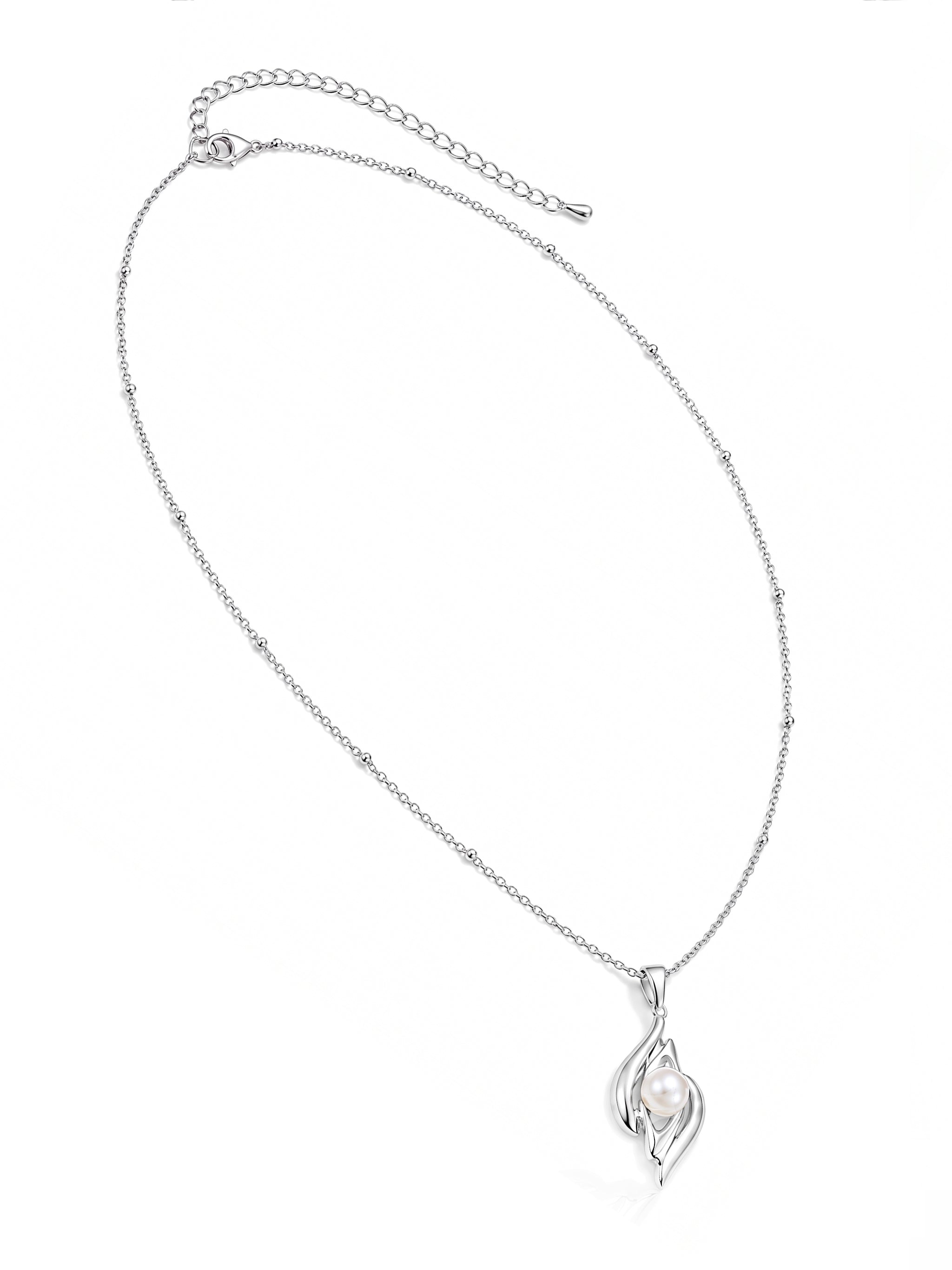 Twisted Leaf Wrap Pearl Pendant Necklace-2