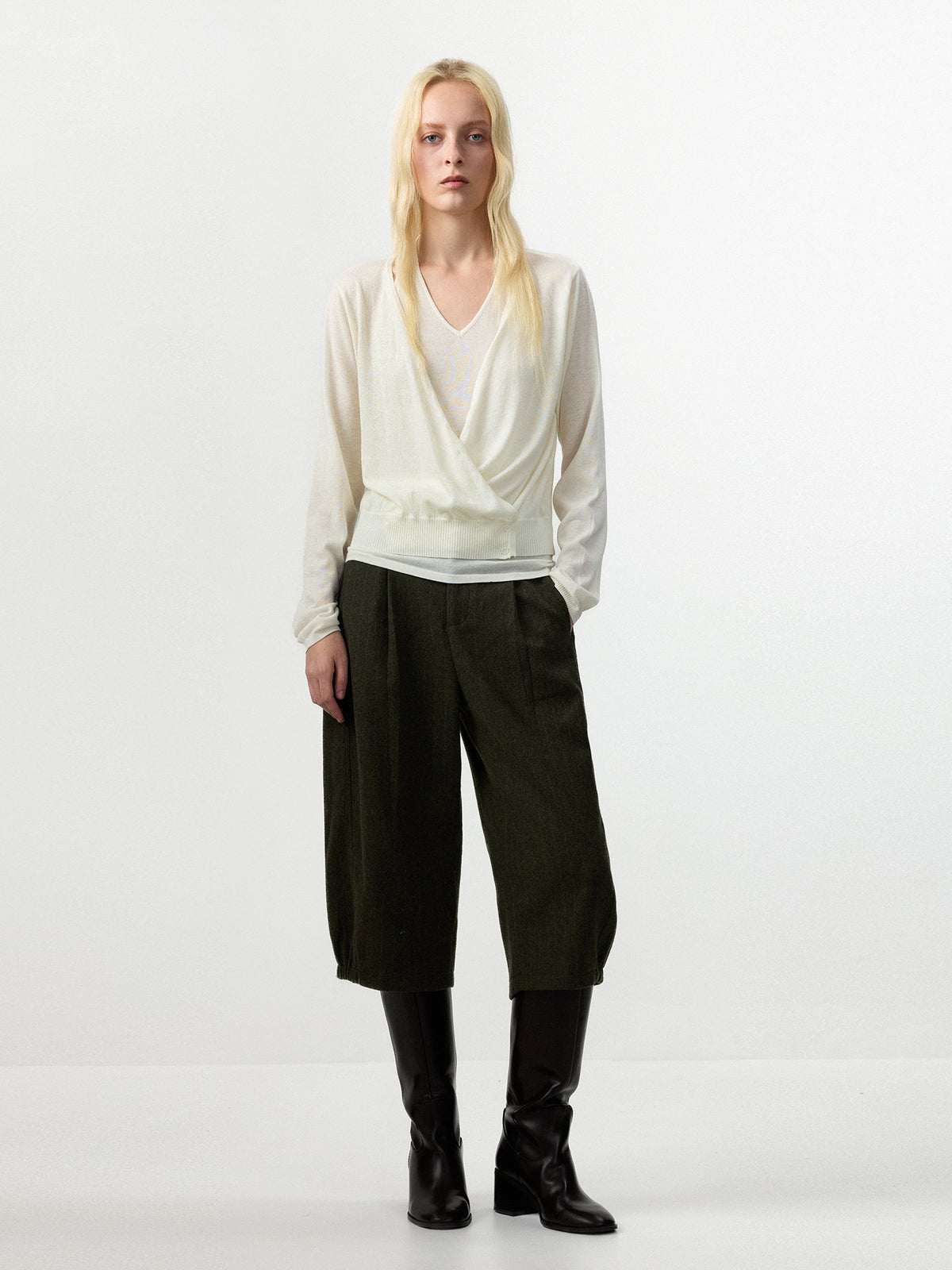 CUBIC Layer‑Look Wrap Long‑Sleeve Knit Top
