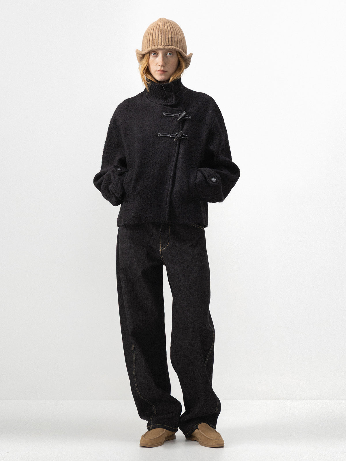 CUBIC Asymmetric Toggle Cropped Wool Coat-1
