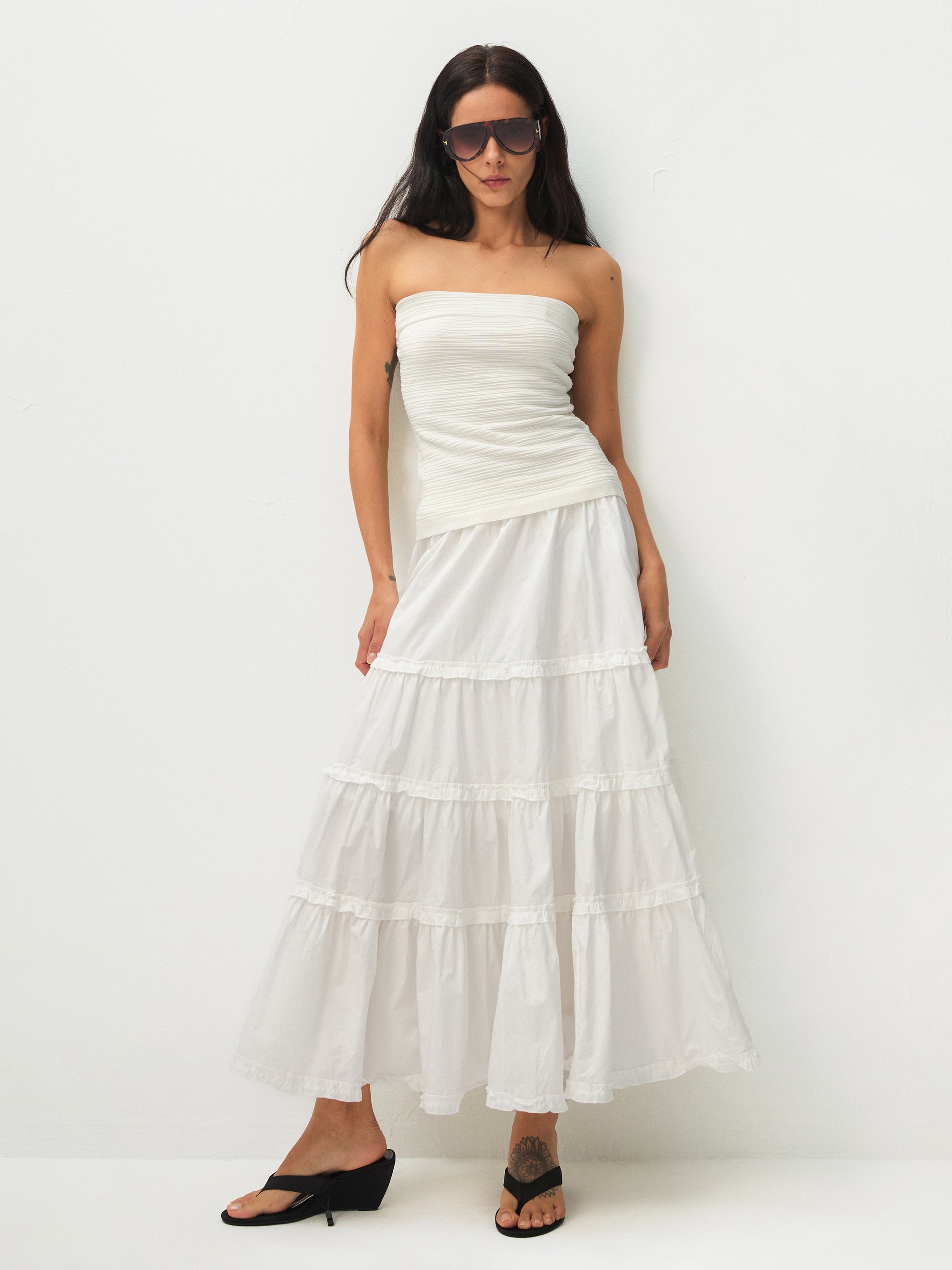 100% Cotton A-line Ruffled White Cake skirt