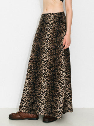 Vintage Leopard Print Draped Maxi Skirt