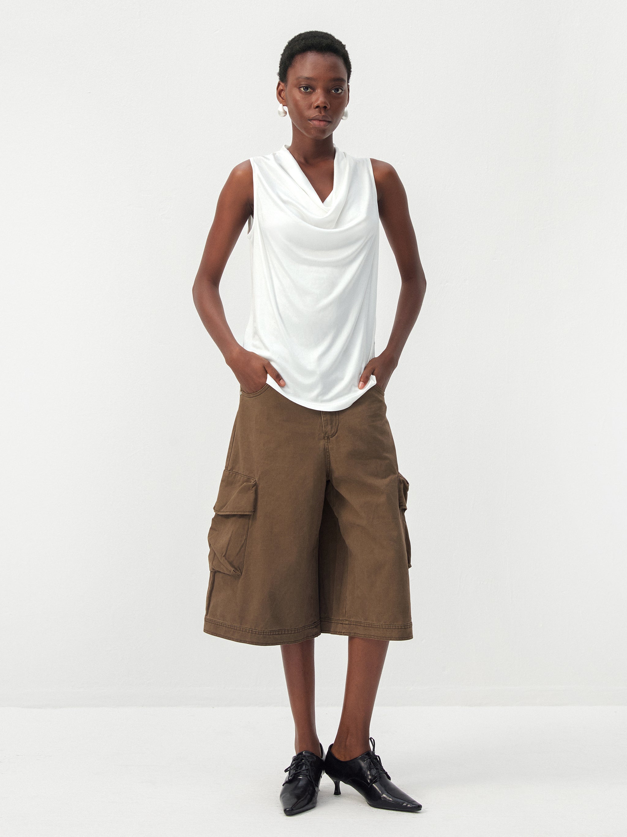 CUBIC Acetate Solid Cowl Neck Sleeveless Top