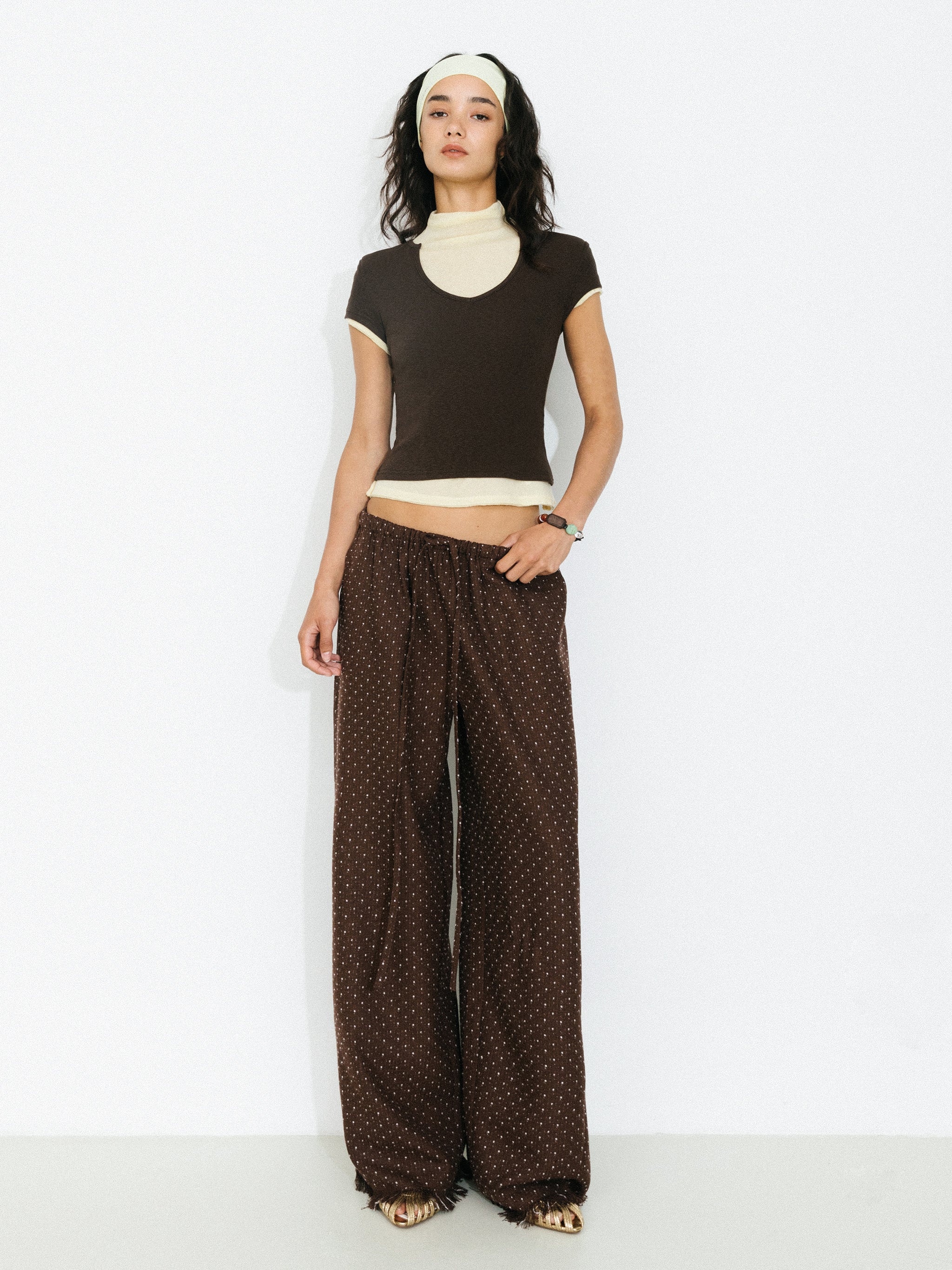 Polka Dot Fringe Wide-Leg Trousers