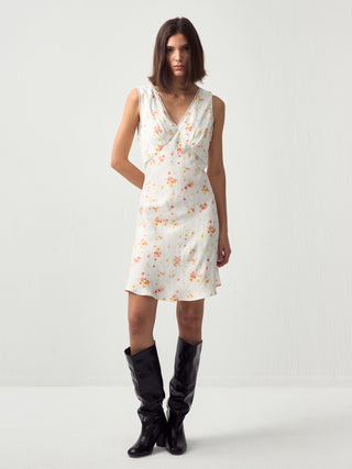 CUBIC Floral Lace Trim V-Neck Mini Dress