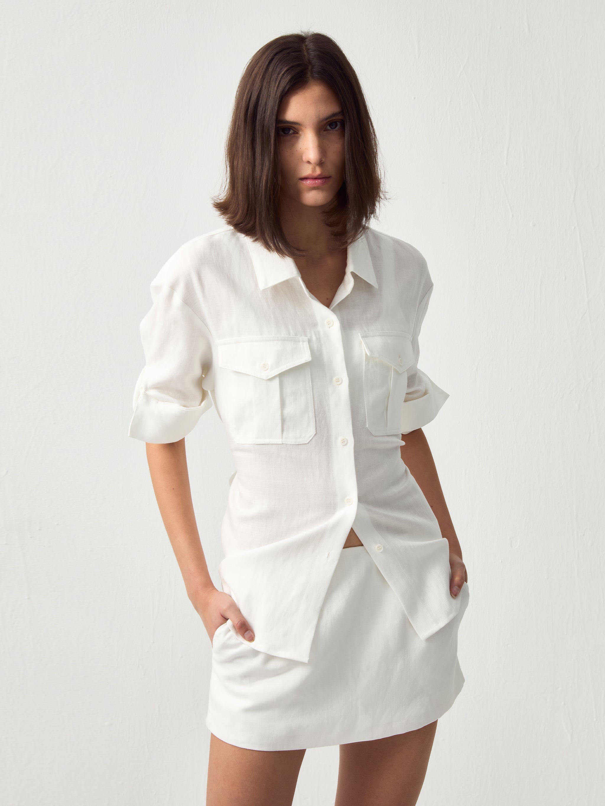 CUBIC Utility Cinched Linen Shirt-2