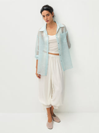 CUBIC Lyocell Oversized Sheer Button-Down Shirt