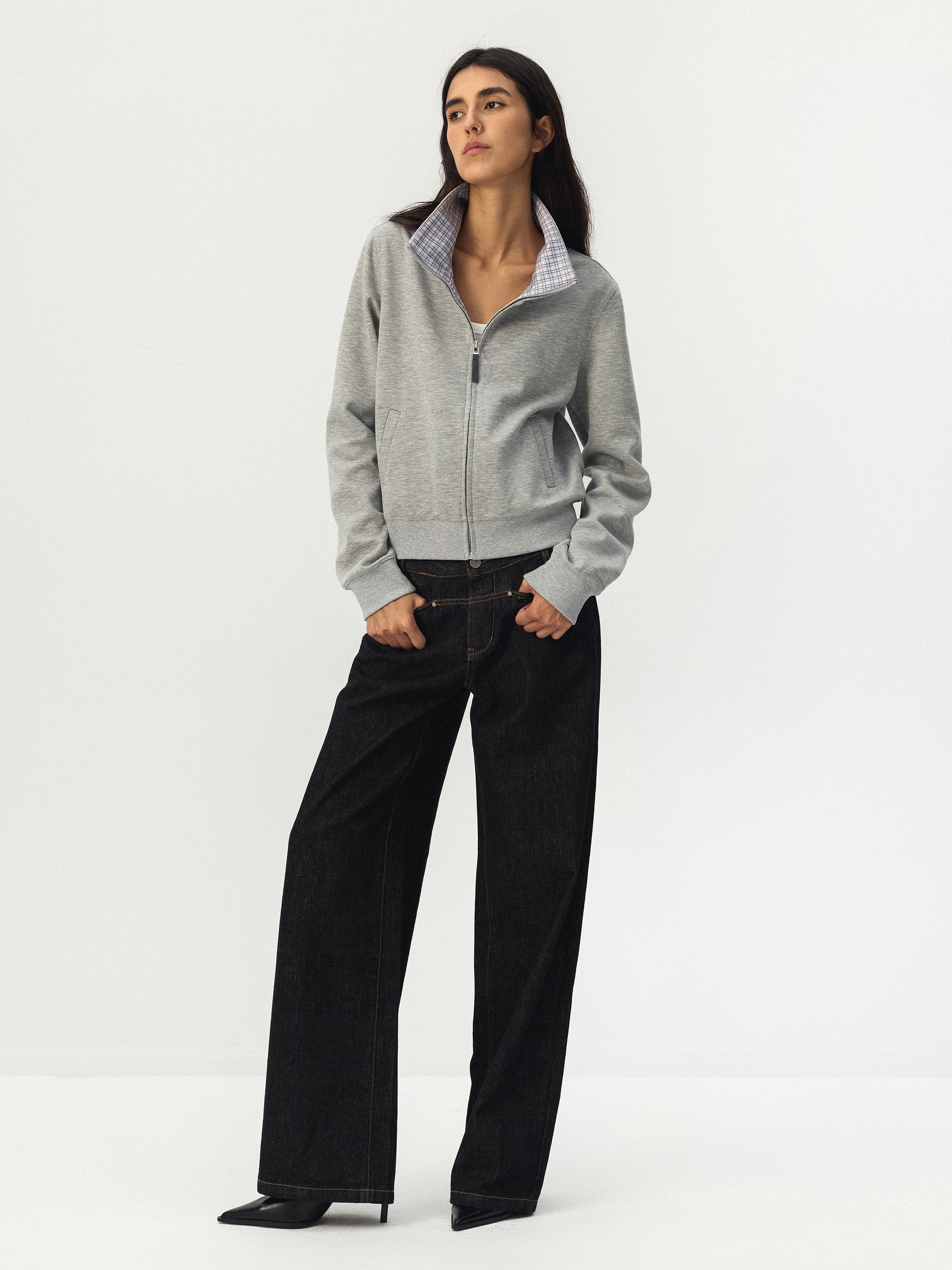 CUBIC Checked Collar Zip-Up Jacket