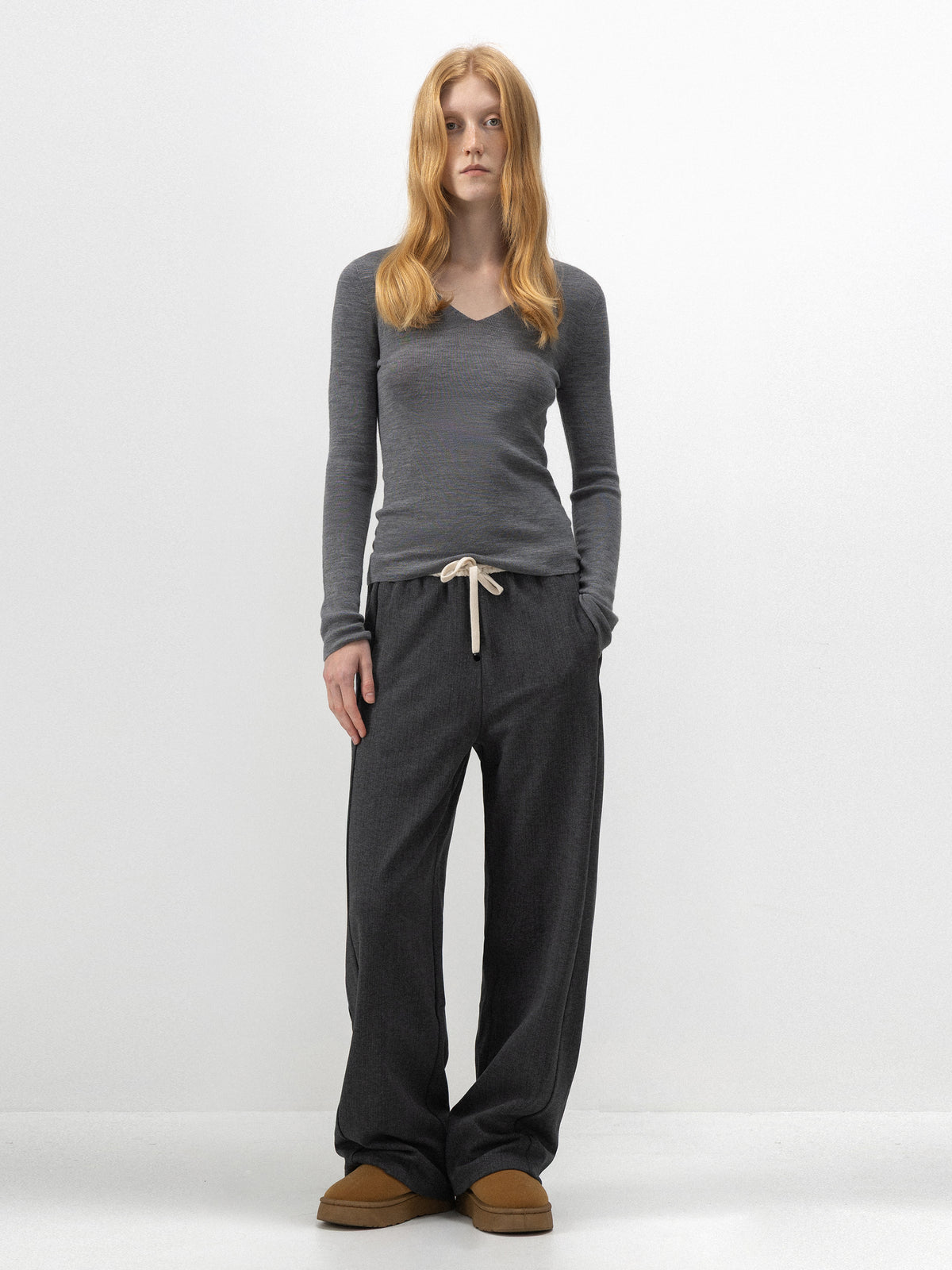 CUBIC Herringbone Drawstring Straight-Leg Trousers