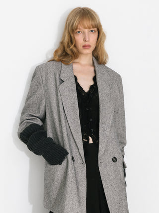 Textured Tweed Double-Breasted Boxy Blazer