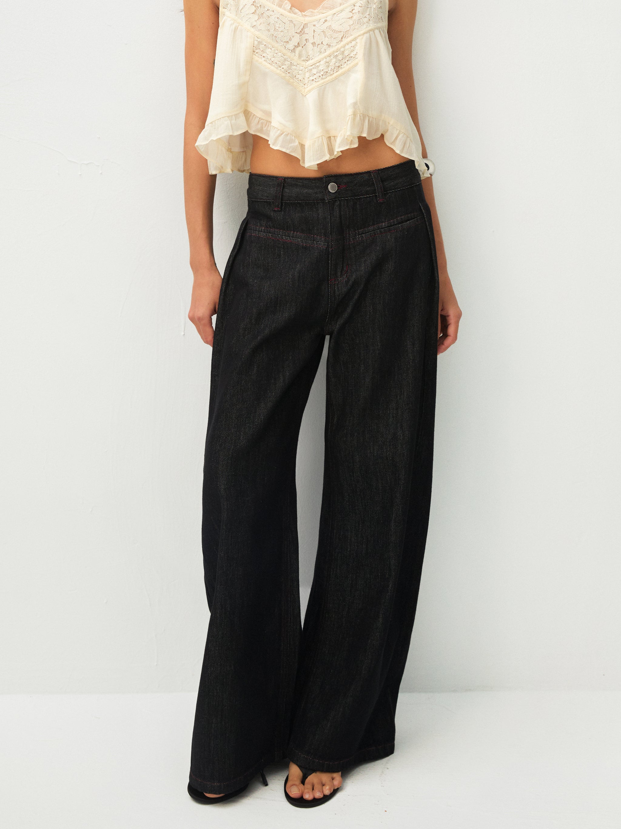 Vintage Curved Wide-Leg Trousers
