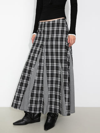 100% Cotton Patchwork Check A-Line Maxi Skirt