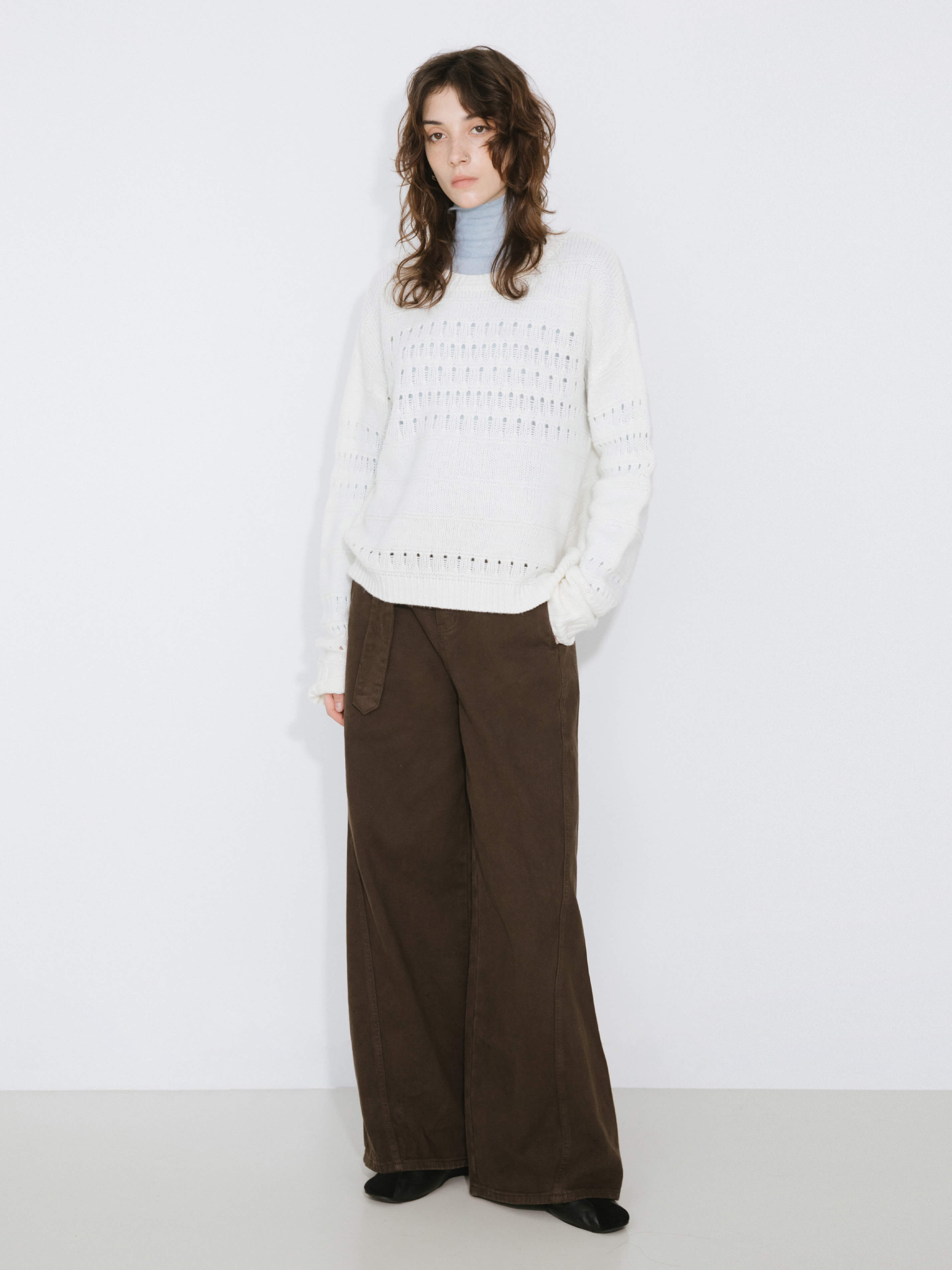 Hollowed 100% Wool Long Sleeves Knit Sweater-2