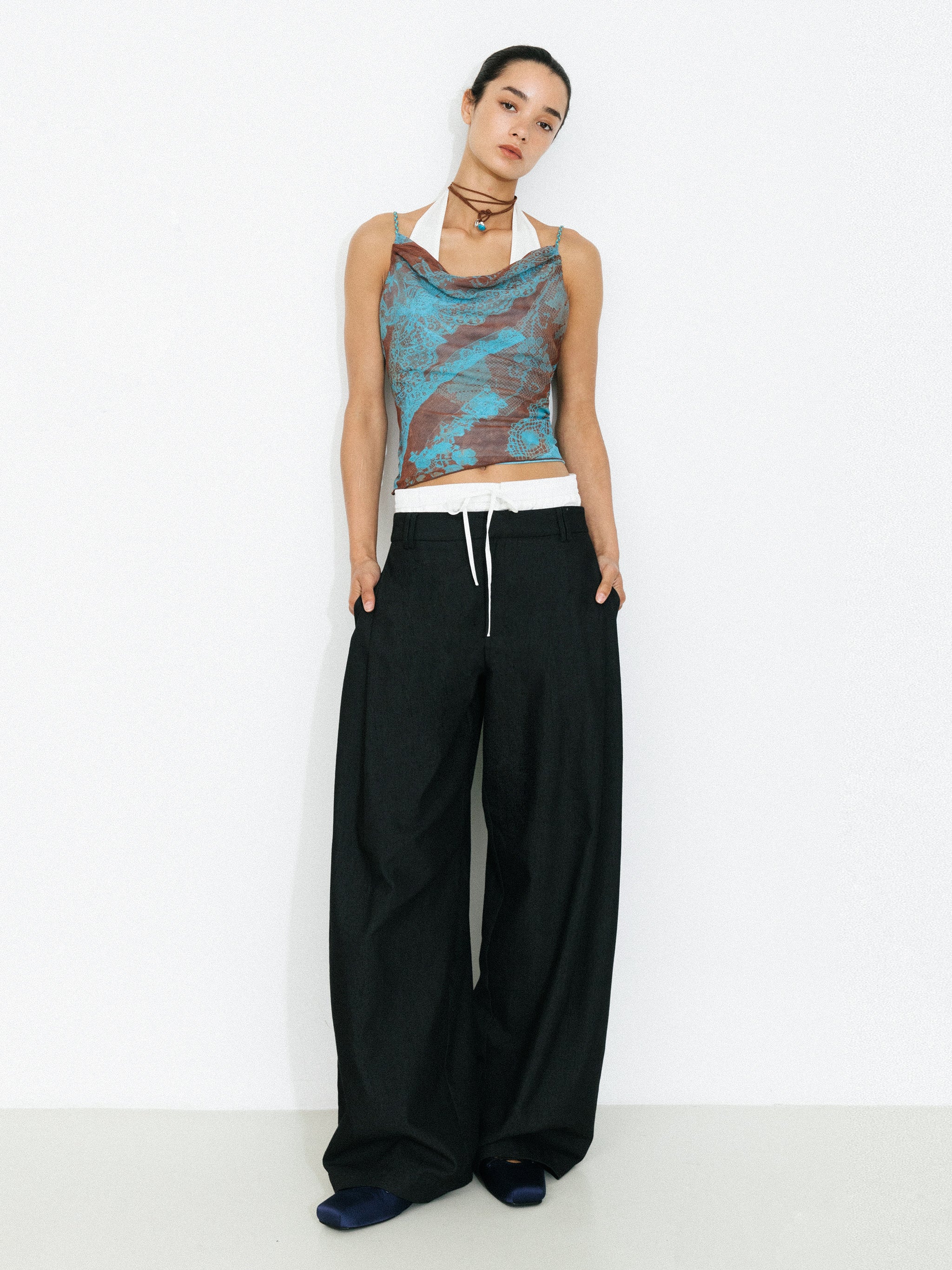 Print Satin Cowl Neck Cami Top
