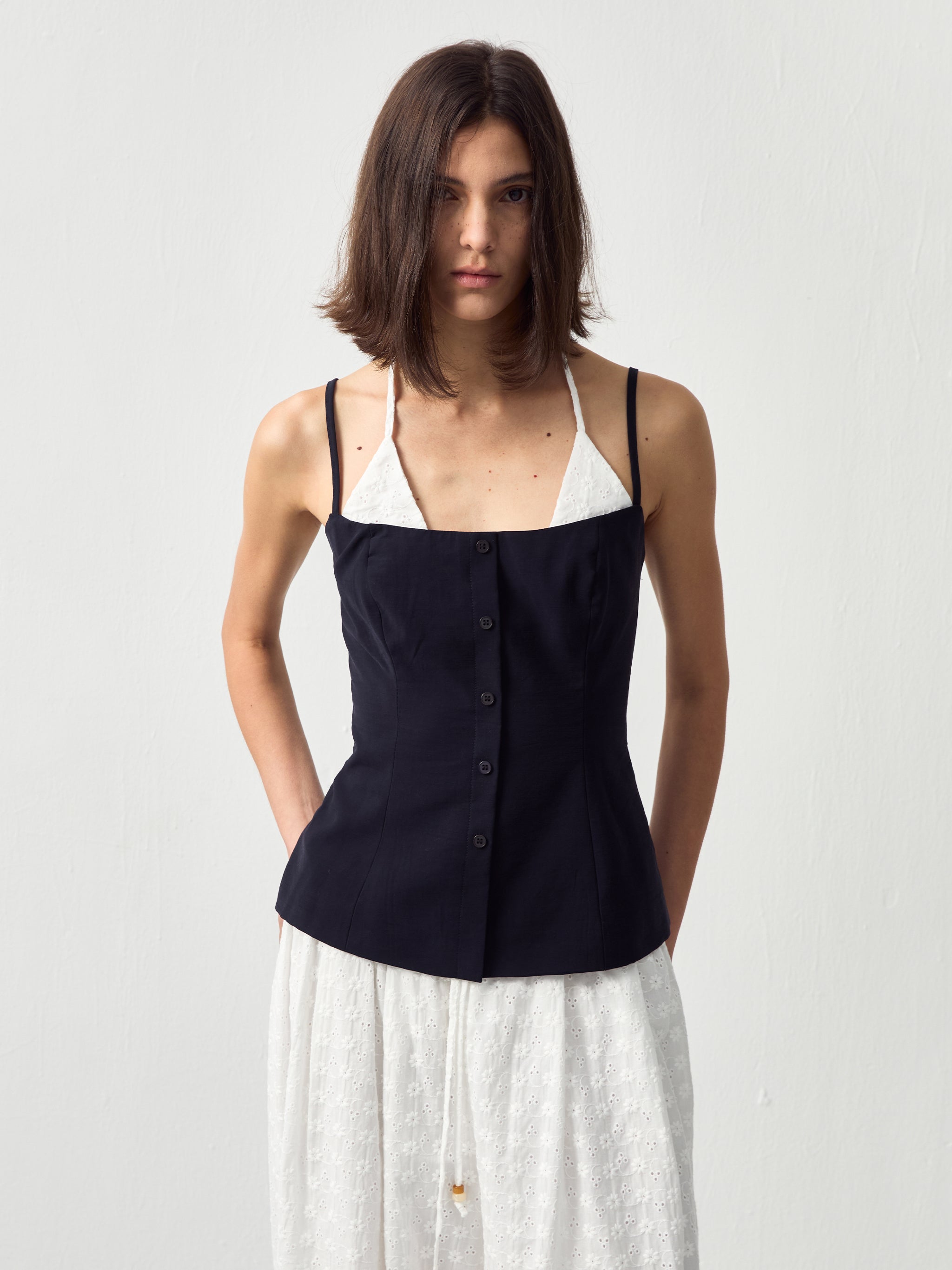 CUBIC Contrast Panel Deep V Knit Top-2
