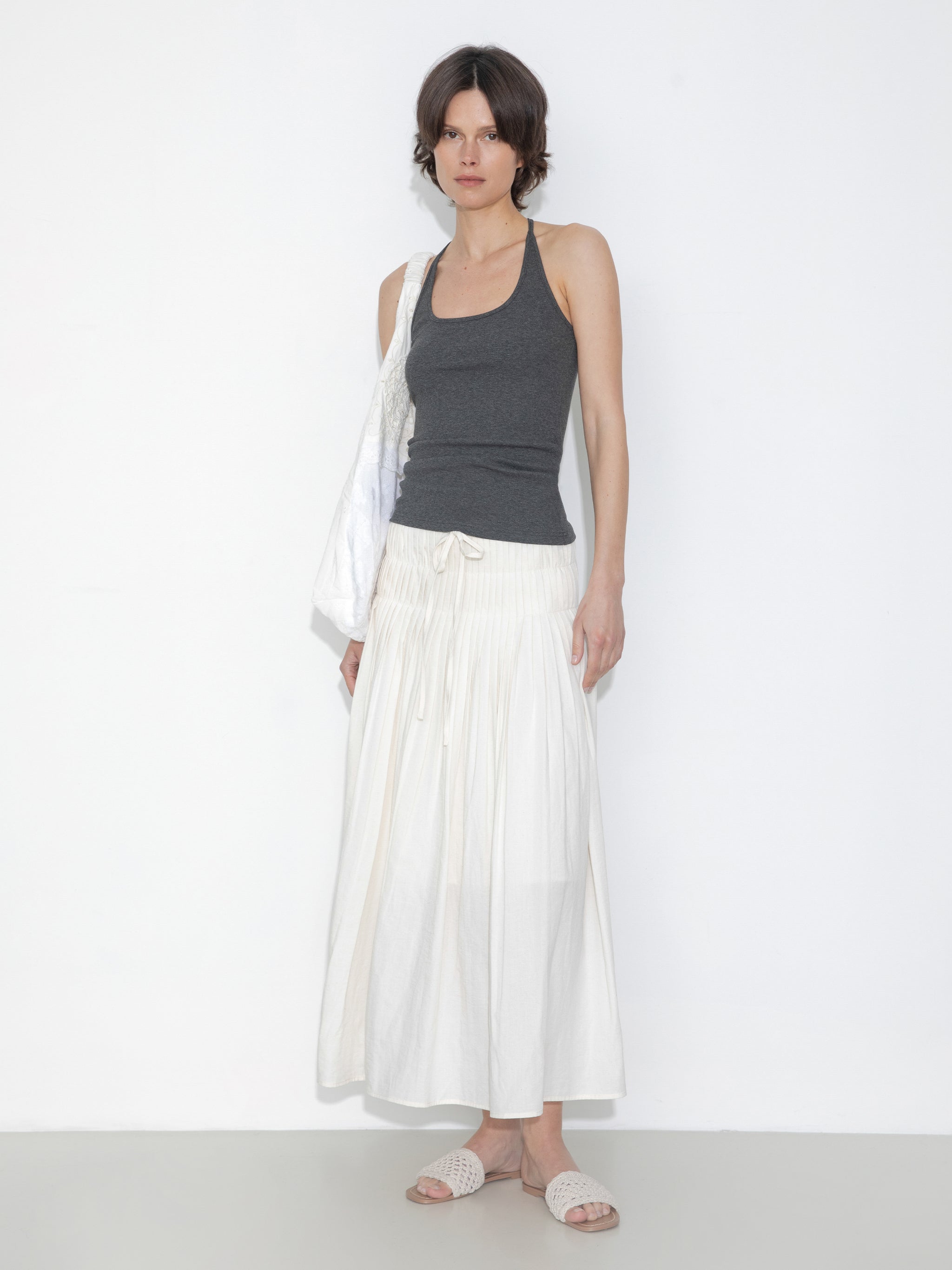 High-Waist Drawstring Pleated Skirt