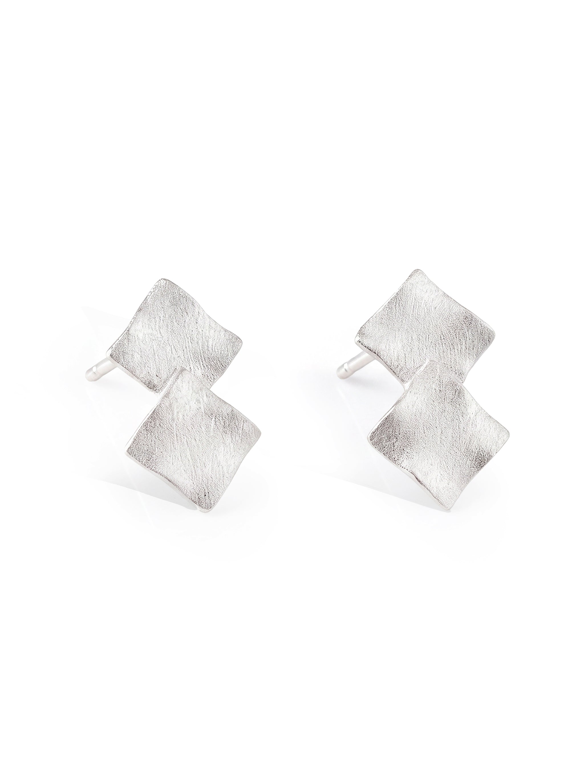 Double Square Silver Stud Earrings-2