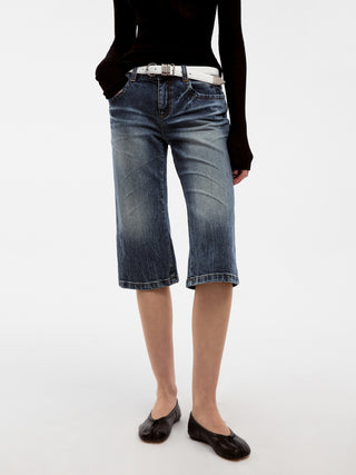 CUBIC Washed Denim Knee-Length Shorts