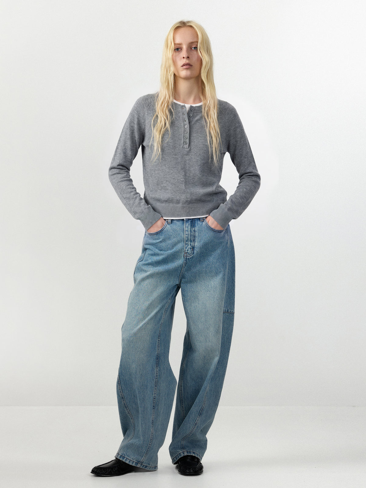 CUBIC Henley Neck Relaxed Knit Top