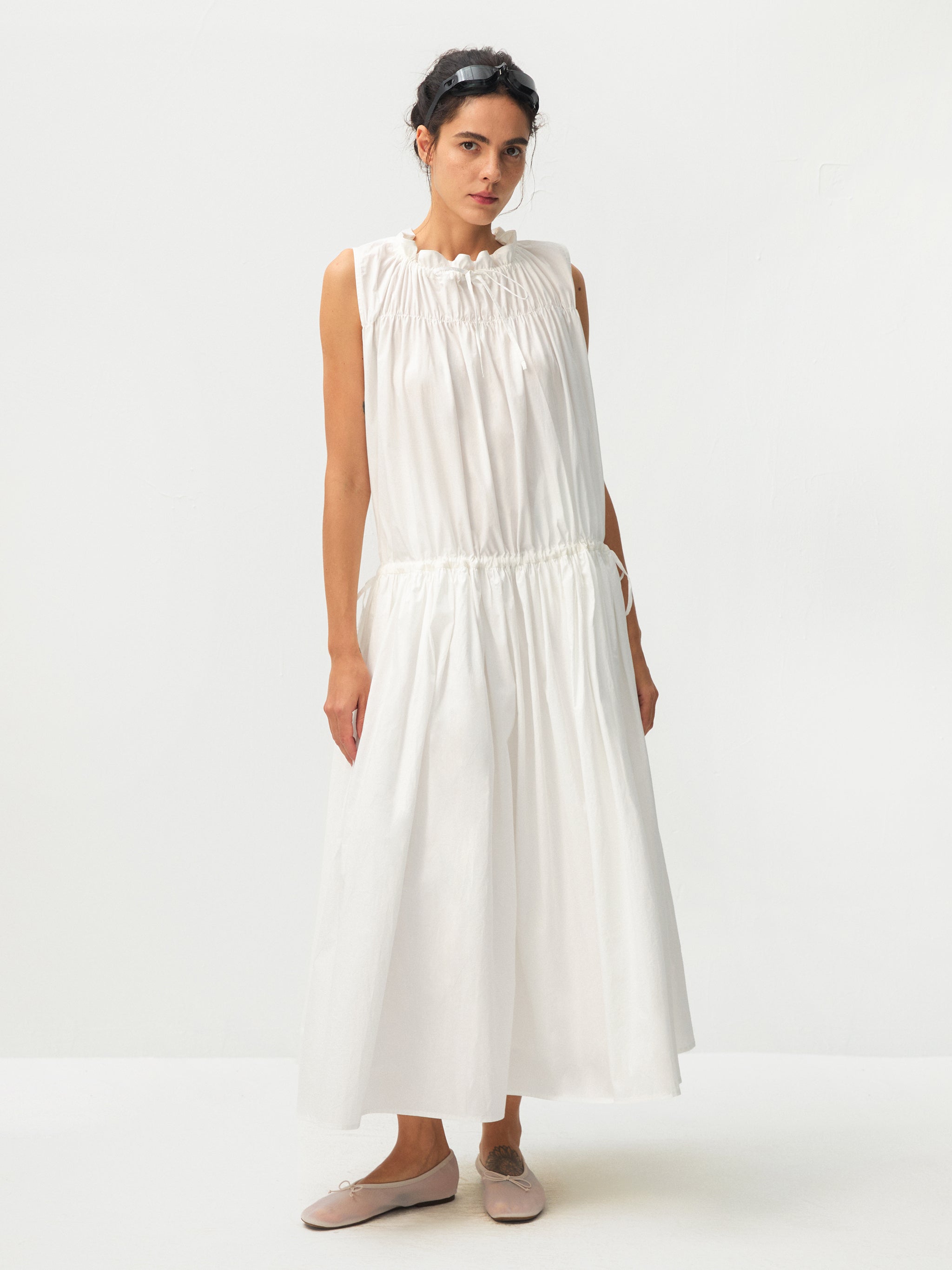 CUBIC 100% Cotton Sleeveless Gathered Maxi Dress