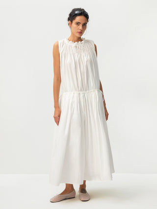 CUBIC 100% Cotton Sleeveless Gathered Waist Maxi Dress