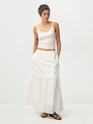 CUBIC Floral Appliqué Tiered Maxi Skirt