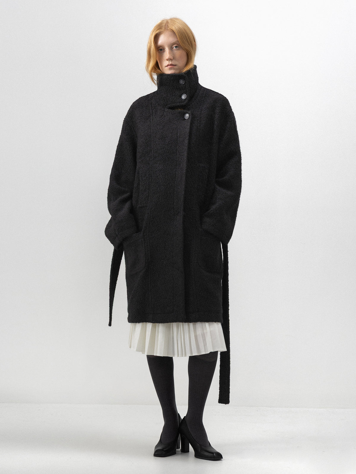 CUBIC Stand-Collar Cape-Style Wool Coat-1