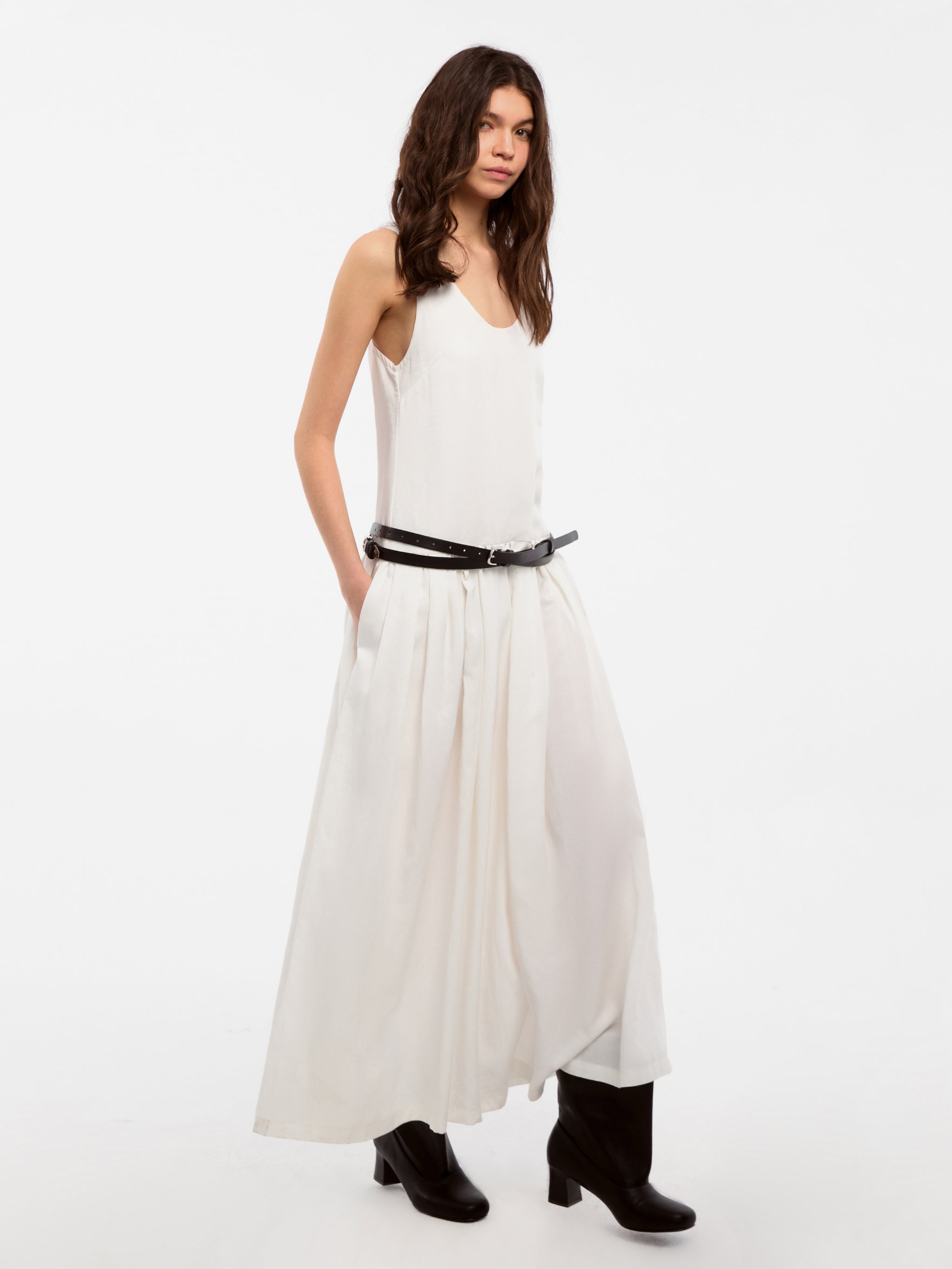 CUBIC Lyocell Solid Color Long Dress-1