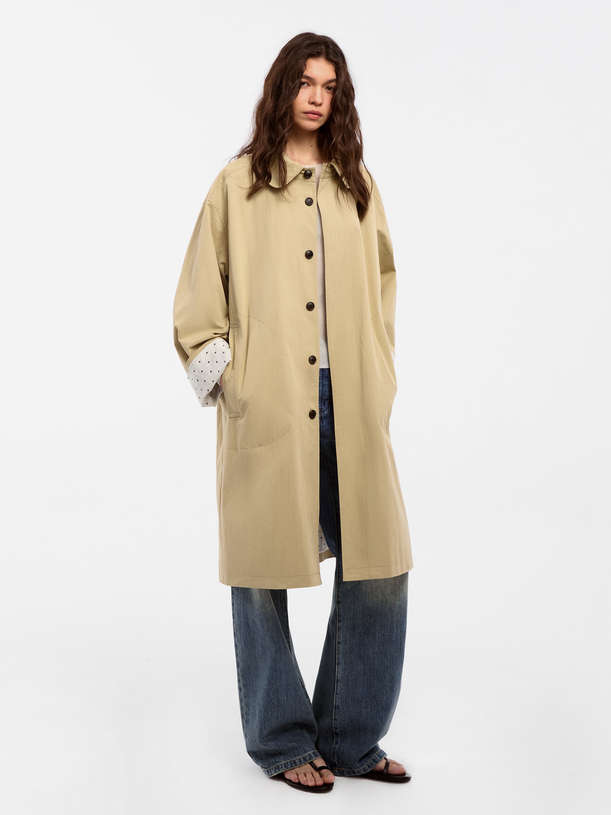 CUBIC Polka Dot Design Patchwork Trench Coat (Pre order: White)