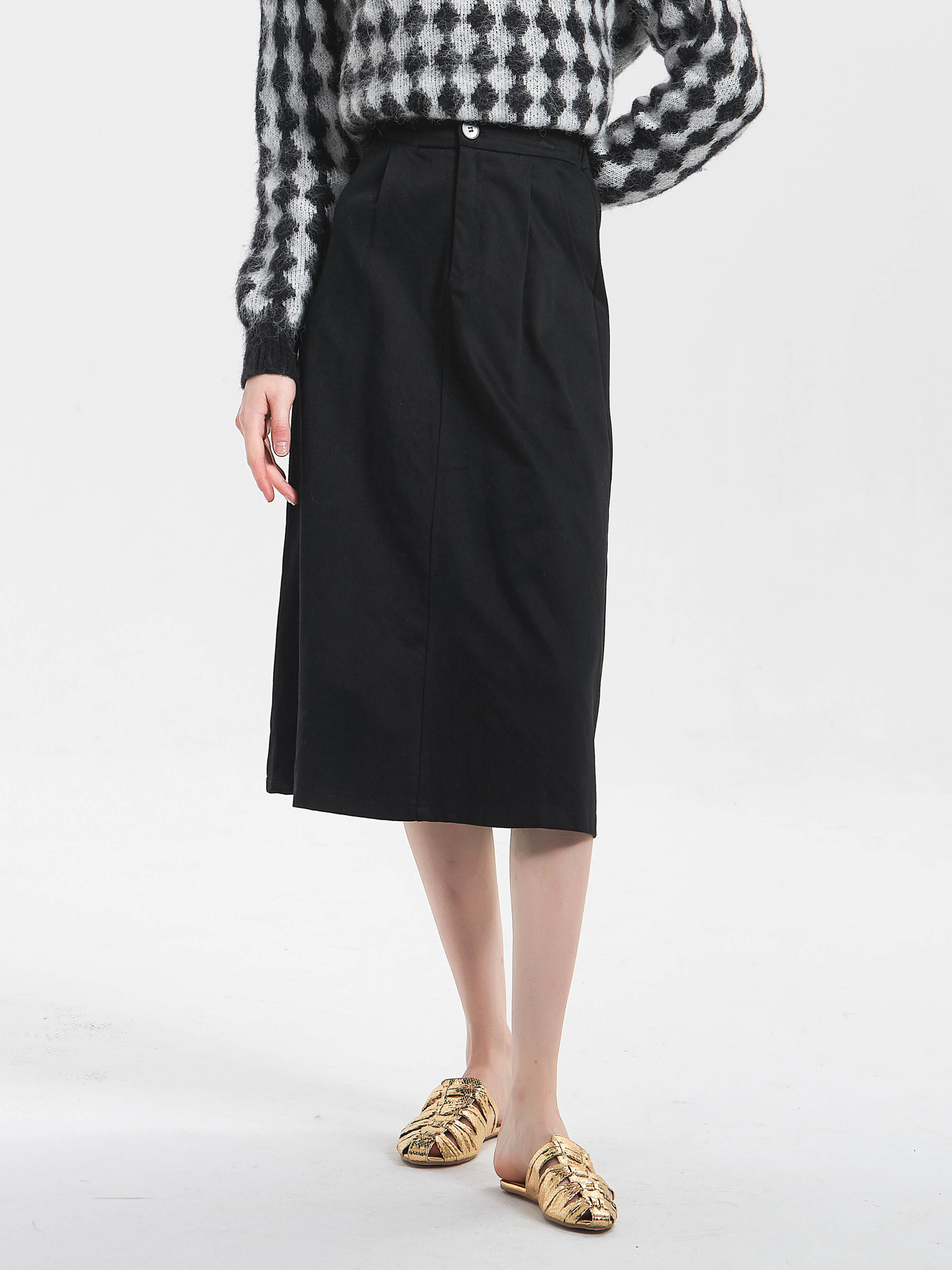 Black High Waist Pleated Dress