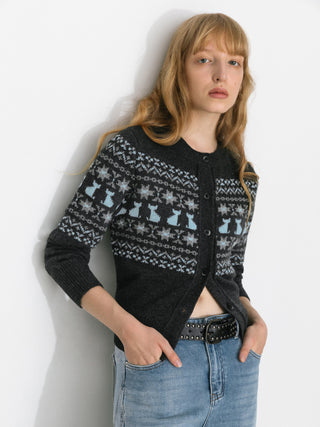 CUBIC Cat Print Fair Isle Wool-Blend Cardigan