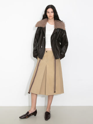 Contrast Woven Belted Midi Skirt
