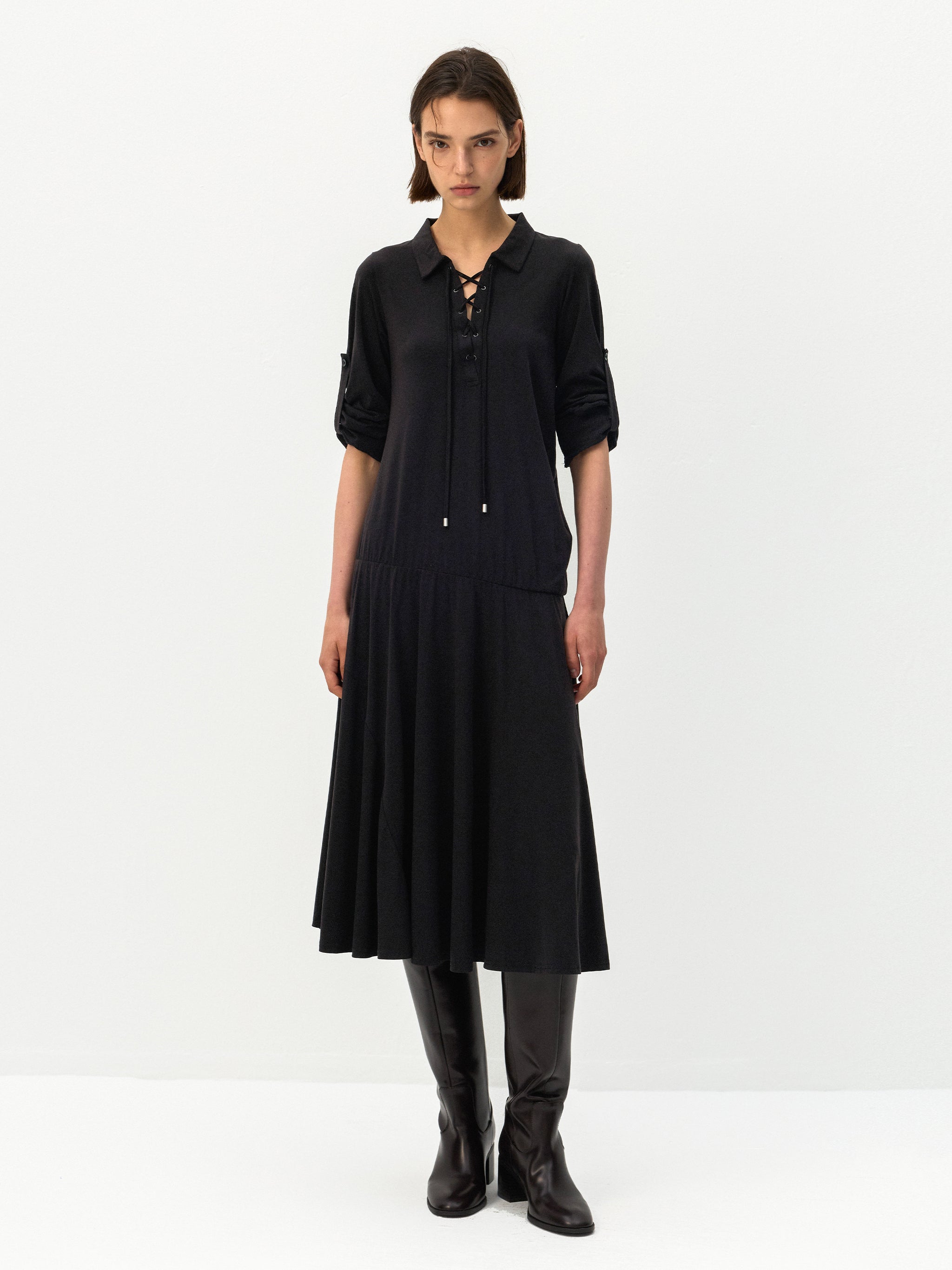 CUBIC Lace-Up Drop-Waist Midi Dress-1