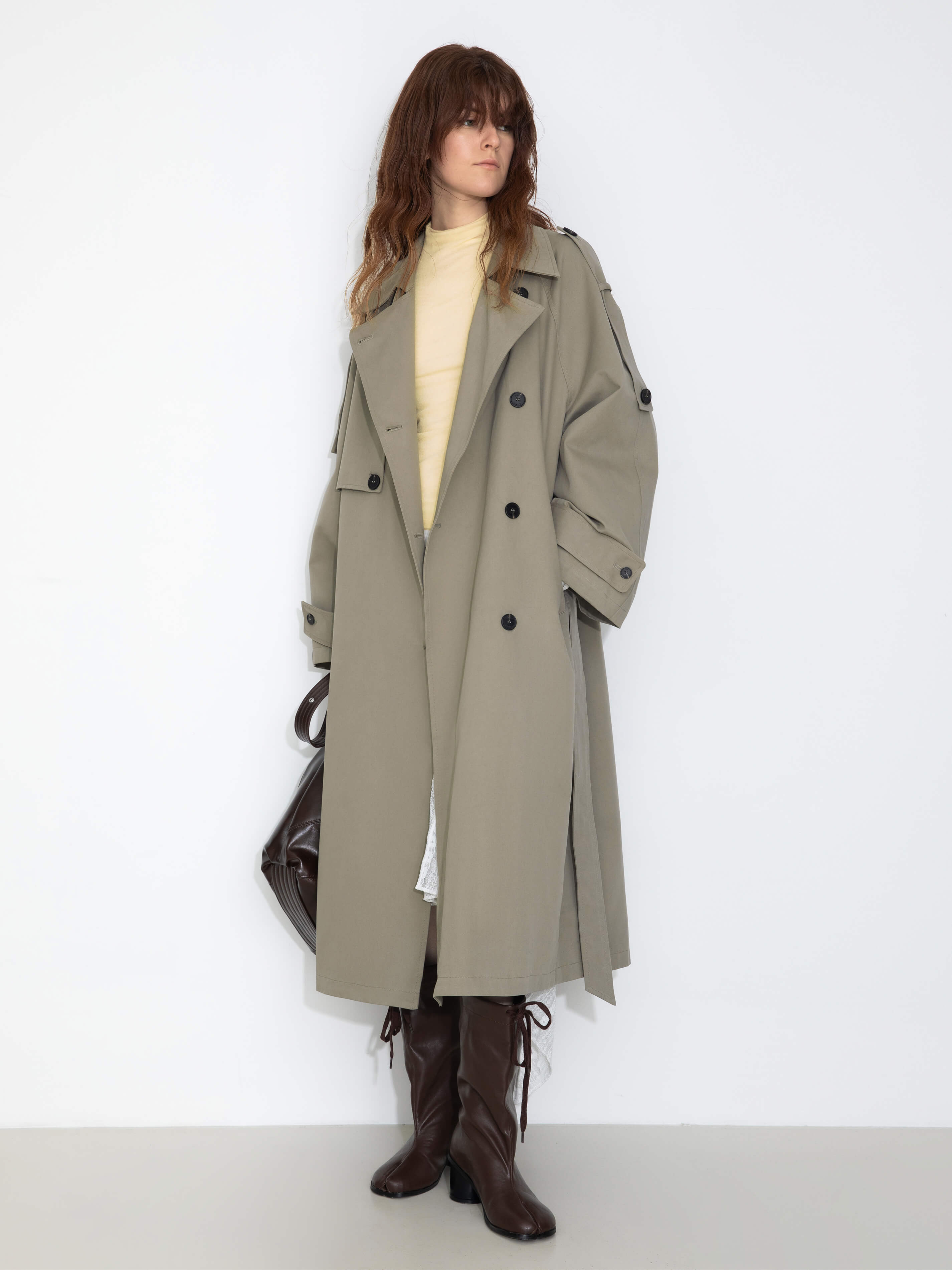 100% Cotton Oversized Mid-Length Raglan Sleeve Trench Coat