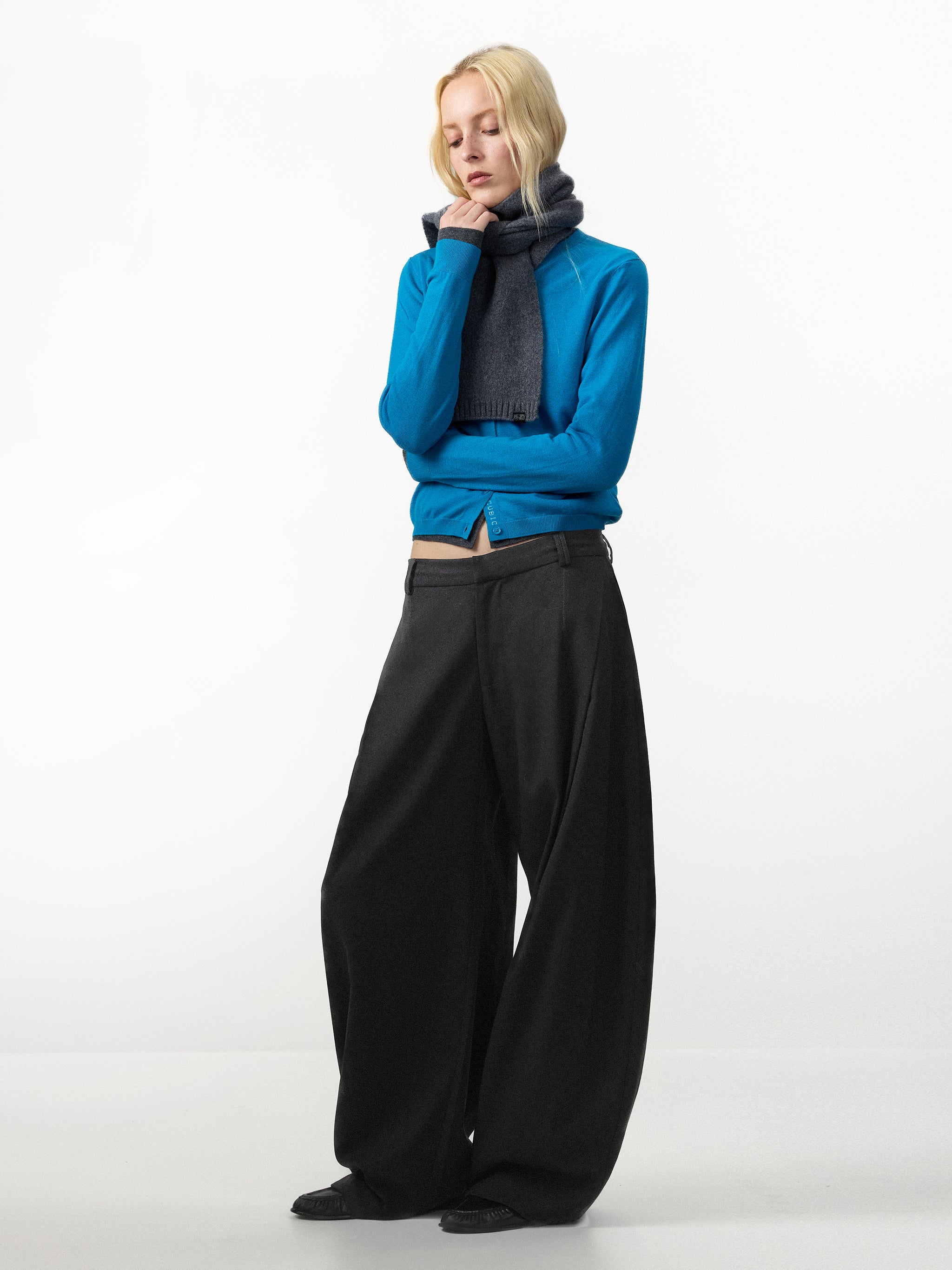 CUBIC Wool Blend Wide Leg Trousers