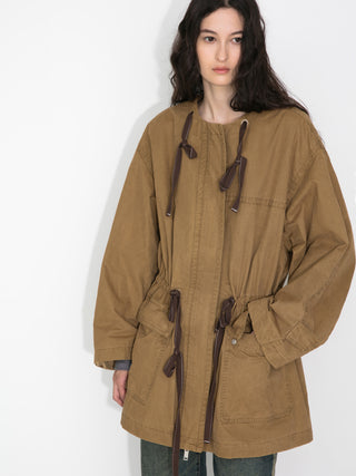 Drawstring Crewneck Mid-Length Trench Coat