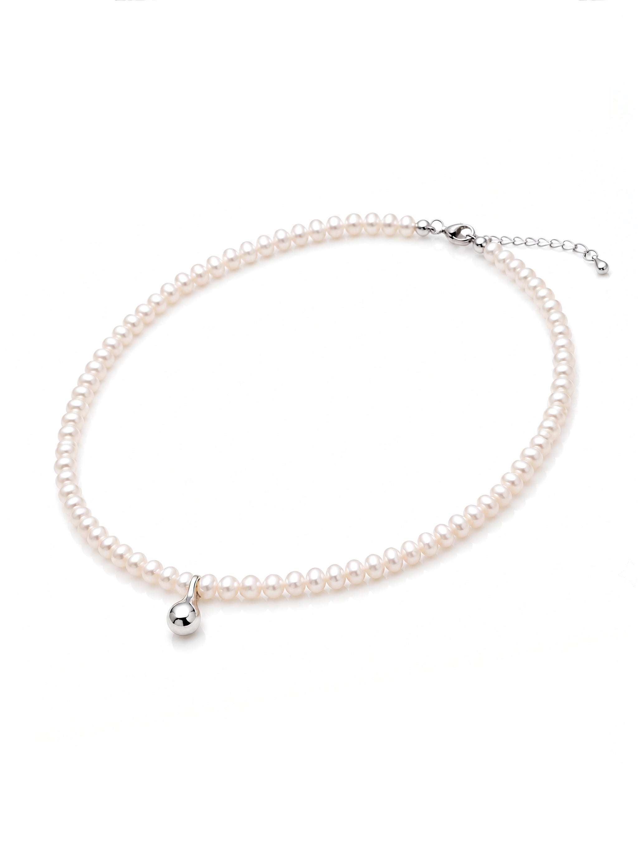 Tiny Pearl Bead Silver Necklace-2