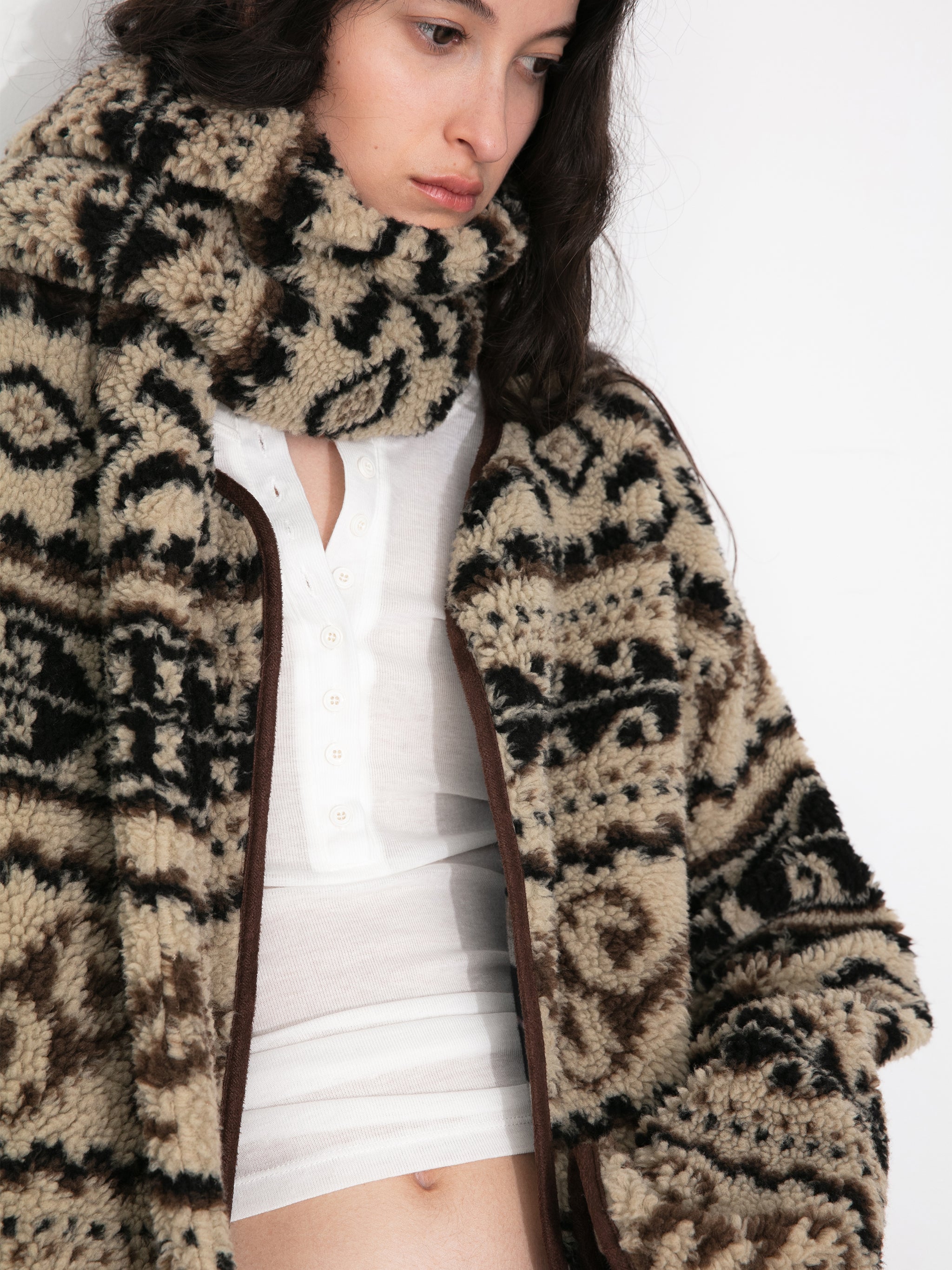 Paisley Faux Shearling Padded Jacket
