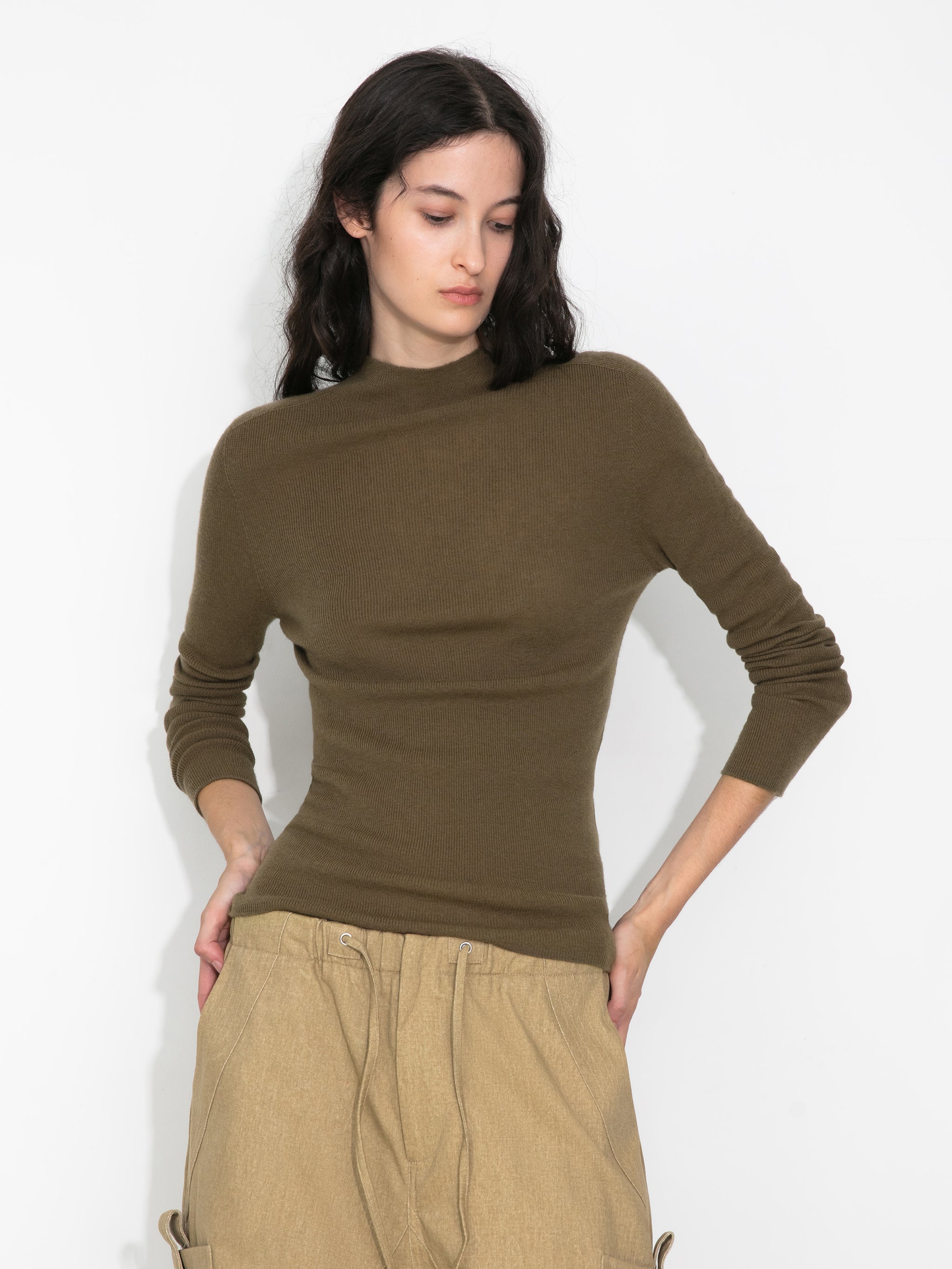 CUBIC 100% Wool Mock‑Neck Fitted Knit Top-1