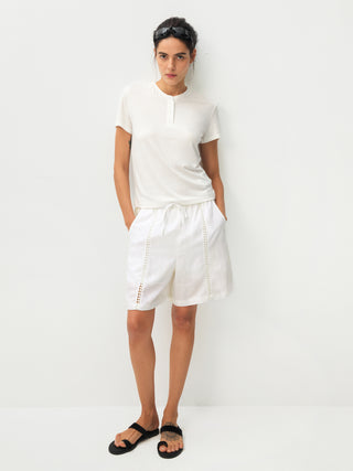 CUBIC Lyocell Linen Lace-Trim Shorts