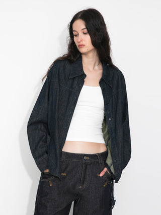 100% Cotton Vintage Denim Slim-Fit Waist-Defined Shirt