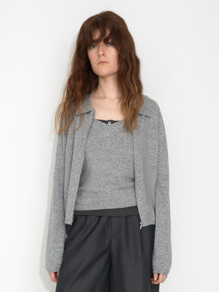 Zip-Up Collared Cropped Knit Cardigan & Vest Set